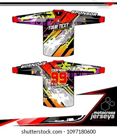 Long sleeve Motocross jerseys t-shirts vector, graphic design for football uniforms, unisex cycling, navy submariner and sportswear.
