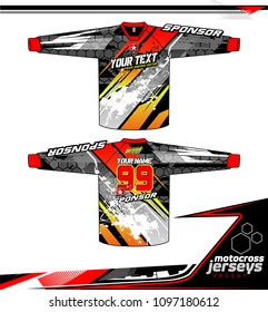 Long sleeve Motocross jerseys t-shirts vector, graphic design for football uniforms, unisex cycling, navy submariner and sportswear.