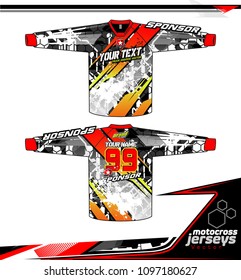 Long sleeve Motocross jerseys t-shirts vector, graphic design for football uniforms, unisex cycling, navy submariner and sportswear.