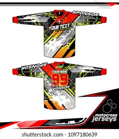 Long sleeve Motocross jerseys t-shirts vector, graphic design for football uniforms, unisex cycling, navy submariner and sportswear.