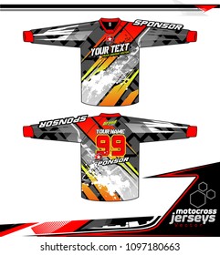 Long sleeve Motocross jerseys t-shirts vector, graphic design for football uniforms, unisex cycling, navy submariner and sportswear.