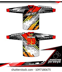 Long sleeve Motocross jerseys t-shirts vector, graphic design for football uniforms, unisex cycling, navy submariner and sportswear.