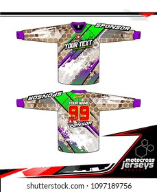 Long sleeve Motocross jerseys t-shirts vector, graphic design for football uniforms, unisex cycling, navy submariner and sportswear.