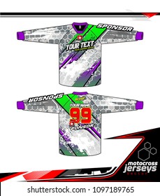 Long sleeve Motocross jerseys t-shirts vector, graphic design for football uniforms, unisex cycling, navy submariner and sportswear.