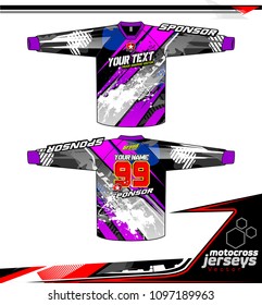 Long sleeve Motocross jerseys t-shirts vector, graphic design for football uniforms, unisex cycling, navy submariner and sportswear.