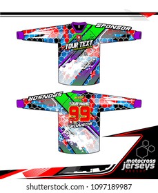 Long sleeve Motocross jerseys t-shirts vector, graphic design for football uniforms, unisex cycling, navy submariner and sportswear.