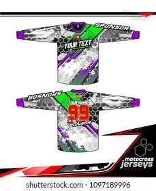 Long sleeve Motocross jerseys t-shirts vector, graphic design for football uniforms, unisex cycling, navy submariner and sportswear.