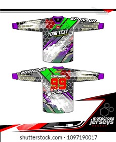 Long sleeve Motocross jerseys t-shirts vector, graphic design for football uniforms, unisex cycling, navy submariner and sportswear.