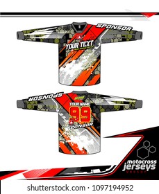 Long sleeve Motocross jerseys t-shirts vector, graphic design for football uniforms, unisex cycling, navy submariner and sportswear.