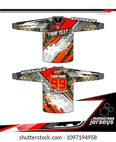 Long sleeve Motocross jerseys t-shirts vector, graphic design for football uniforms, unisex cycling, navy submariner and sportswear.