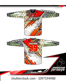 Long sleeve Motocross jerseys t-shirts vector, graphic design for football uniforms, unisex cycling, navy submariner and sportswear.