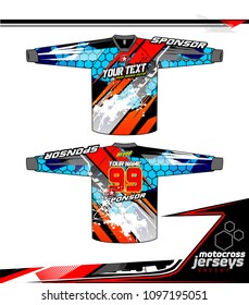 Long sleeve Motocross jerseys t-shirts vector, graphic design for football uniforms, unisex cycling, navy submariner and sportswear.