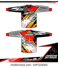 Long sleeve Motocross jerseys t-shirts vector, graphic design for football uniforms, unisex cycling, navy submariner and sportswear.