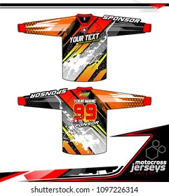 Long sleeve Motocross jerseys t-shirts vector, graphic design for football uniforms, unisex cycling, navy submariner and sportswear.