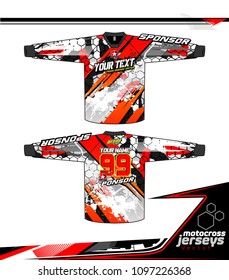 Long sleeve Motocross jerseys t-shirts vector, 
graphic design for football uniforms, unisex cycling, navy submariner and sportswear.