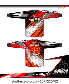 Long sleeve Motocross jerseys t-shirts vector, 
graphic design for football uniforms, unisex cycling, navy submariner and sportswear.