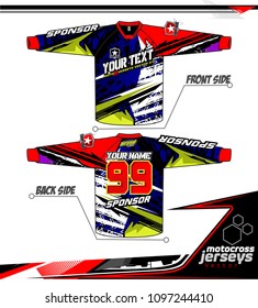 Long sleeve Motocross jerseys t-shirts vector, 
graphic design for football uniforms, unisex cycling, navy submariner and sportswear.