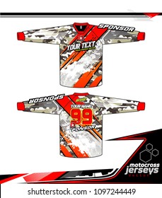 Long sleeve Motocross jerseys t-shirts vector, 
graphic design for football uniforms, unisex cycling, navy submariner and sportswear.