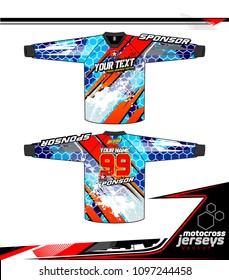 Long sleeve Motocross jerseys t-shirts vector, 
graphic design for football uniforms, unisex cycling, navy submariner and sportswear.