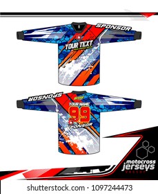 Long sleeve Motocross jerseys t-shirts vector, 
graphic design for football uniforms, unisex cycling, navy submariner and sportswear.