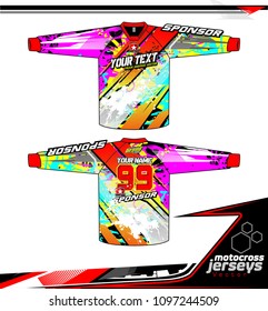Long sleeve Motocross jerseys t-shirts vector, 
graphic design for football uniforms, unisex cycling, navy submariner and sportswear.