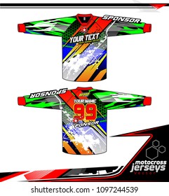 Long sleeve Motocross jerseys t-shirts vector, 
graphic design for football uniforms, unisex cycling, navy submariner and sportswear.