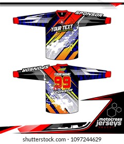 Long sleeve Motocross jerseys t-shirts vector, 
graphic design for football uniforms, unisex cycling, navy submariner and sportswear.