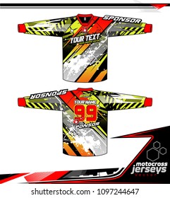 Long sleeve Motocross jerseys t-shirts vector, 
graphic design for football uniforms, unisex cycling, navy submariner and sportswear.