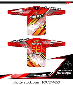 Long sleeve Motocross jerseys t-shirts vector, 
graphic design for football uniforms, unisex cycling, navy submariner and sportswear.