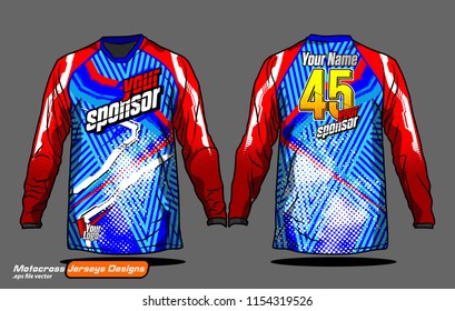 Long sleeve Motocross jerseys t-shirts vector, 
graphic design for football uniforms, unisex cycling, navy submariner and sportswear.