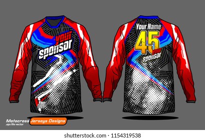 Long sleeve Motocross jerseys t-shirts vector, 
graphic design for football uniforms, unisex cycling, navy submariner and sportswear.