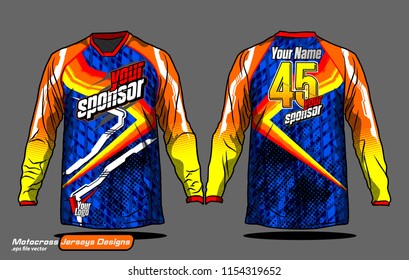 Long sleeve Motocross jerseys t-shirts vector, 
graphic design for football uniforms, unisex cycling, navy submariner and sportswear.