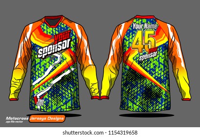 Long sleeve Motocross jerseys t-shirts vector, 
graphic design for football uniforms, unisex cycling, navy submariner and sportswear.