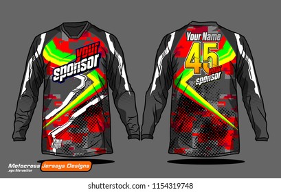 Long sleeve Motocross jerseys t-shirts vector, 
graphic design for football uniforms, unisex cycling, navy submariner and sportswear.