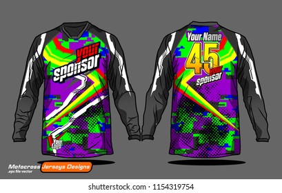 Long sleeve Motocross jerseys t-shirts vector, 
graphic design for football uniforms, unisex cycling, navy submariner and sportswear.
