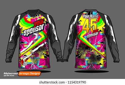 Long sleeve Motocross jerseys t-shirts vector, 
graphic design for football uniforms, unisex cycling, navy submariner and sportswear.