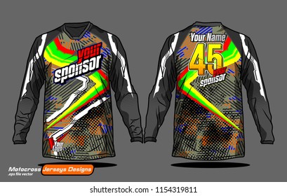 Long sleeve Motocross jerseys t-shirts vector, 
graphic design for football uniforms, unisex cycling, navy submariner and sportswear.