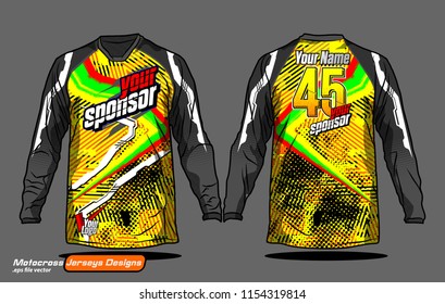 Long sleeve Motocross jerseys t-shirts vector, 
graphic design for football uniforms, unisex cycling, navy submariner and sportswear.