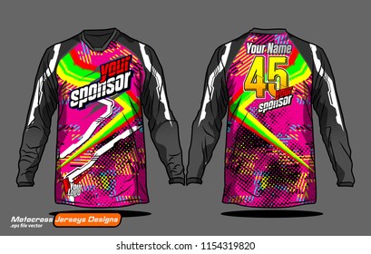 Long sleeve Motocross jerseys t-shirts vector, 
graphic design for football uniforms, unisex cycling, navy submariner and sportswear.