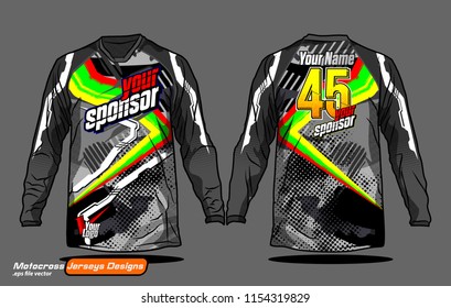 Long sleeve Motocross jerseys t-shirts vector, 
graphic design for football uniforms, unisex cycling, navy submariner and sportswear.