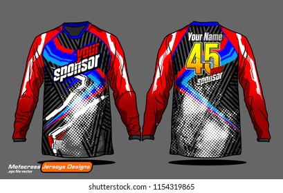 Long sleeve Motocross jerseys t-shirts vector, 
graphic design for football uniforms, unisex cycling, navy submariner and sportswear.