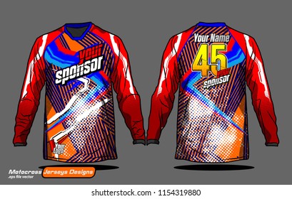 Long sleeve Motocross jerseys t-shirts vector, 
graphic design for football uniforms, unisex cycling, navy submariner and sportswear.