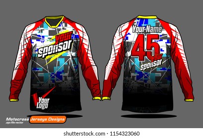 Long sleeve Motocross jerseys t-shirts vector, 
graphic design for football uniforms, unisex cycling, navy submariner and sportswear.