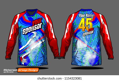 Long sleeve Motocross jerseys t-shirts vector, 
graphic design for football uniforms, unisex cycling, navy submariner and sportswear.
