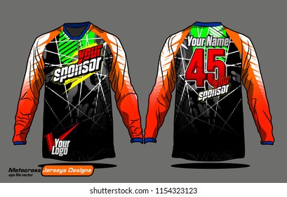 Long sleeve Motocross jerseys t-shirts vector, 
graphic design for football uniforms, unisex cycling, navy submariner and sportswear.