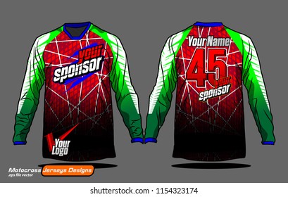 Long sleeve Motocross jerseys t-shirts vector, 
graphic design for football uniforms, unisex cycling, navy submariner and sportswear.