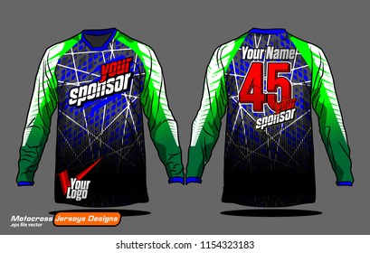 Long sleeve Motocross jerseys t-shirts vector, 
graphic design for football uniforms, unisex cycling, navy submariner and sportswear.