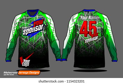 Long sleeve Motocross jerseys t-shirts vector, 
graphic design for football uniforms, unisex cycling, navy submariner and sportswear.