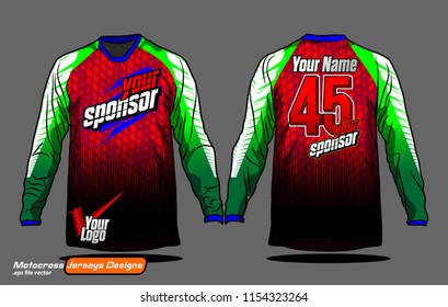 Long sleeve Motocross jerseys t-shirts vector, 
graphic design for football uniforms, unisex cycling, navy submariner and sportswear.