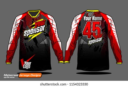 Long sleeve Motocross jerseys t-shirts vector, 
graphic design for football uniforms, unisex cycling, navy submariner and sportswear.